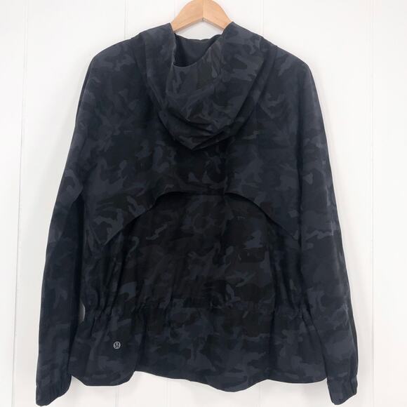 Lululemon Pack It Up Jacket Camo Zip Front Lightweight Size 10 Black Grey W4AVRS - Picture 6 of 16